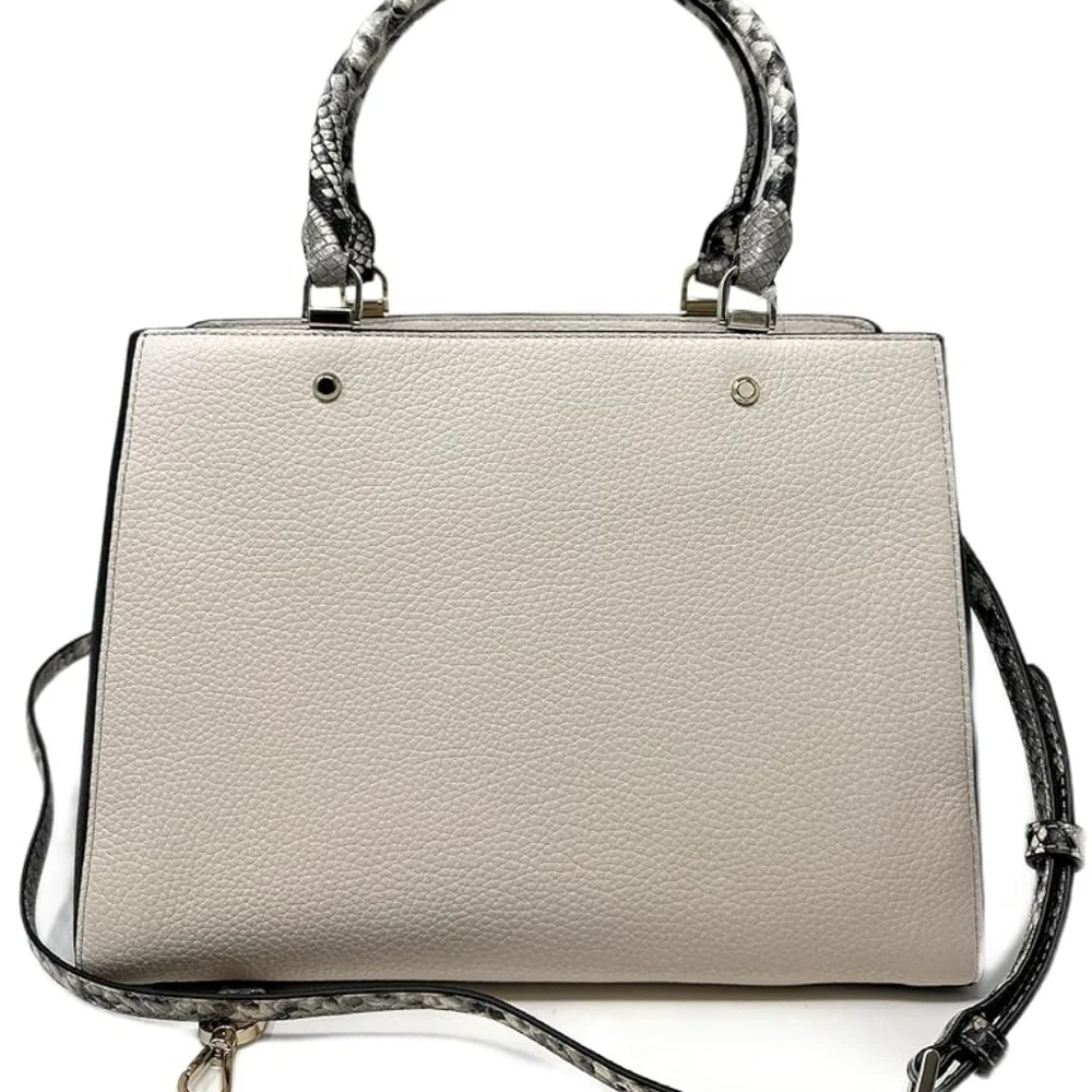 kate spade Pebbled Leather Satchel in Cream with Snake-Print Trim